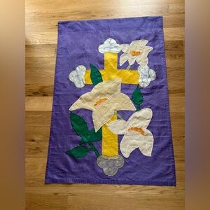 Large yard garden Easter flag two sided Cross with lilies two sided 41” X 28”